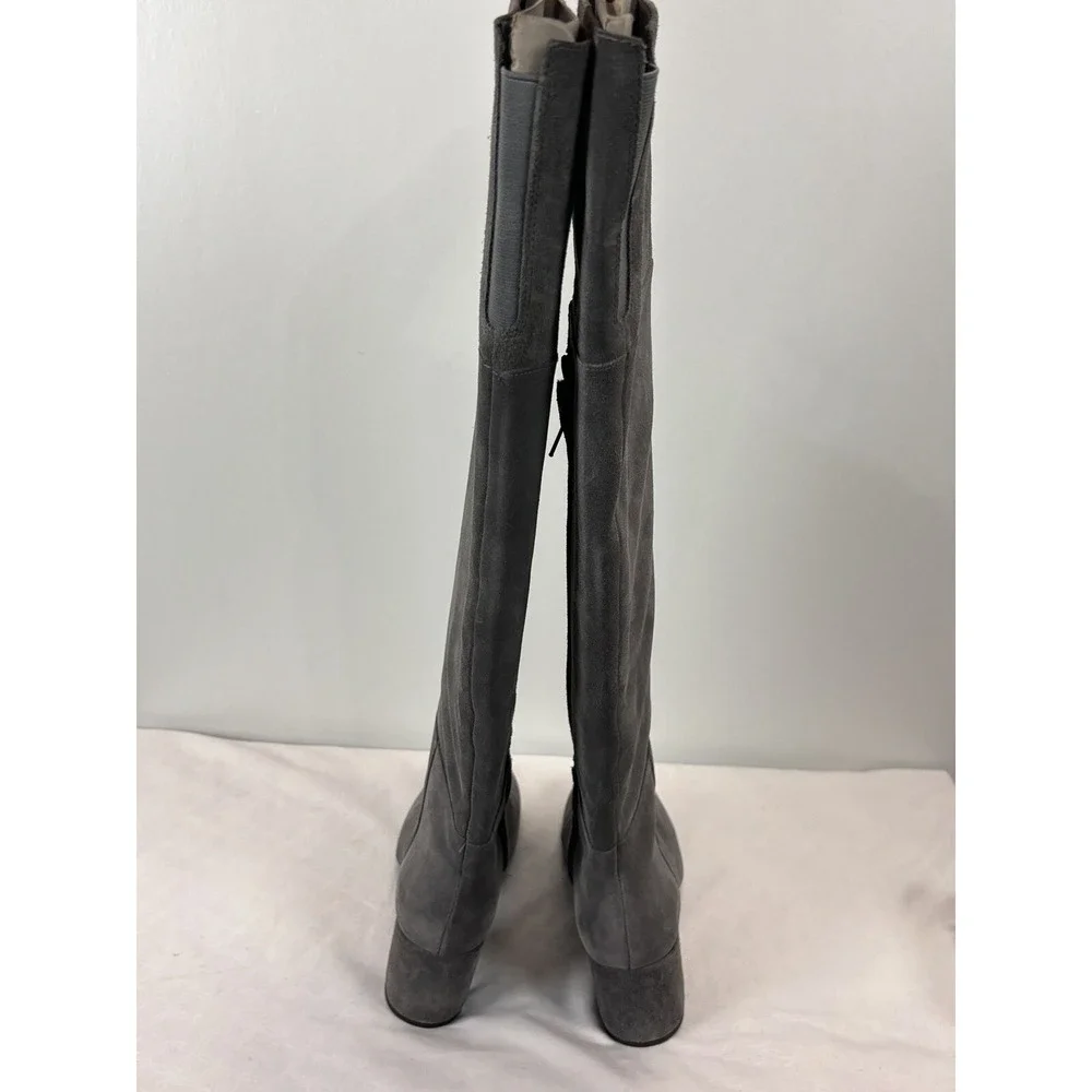 Clarks Gray Barley Ray Suede Over the Knee Boots Size 7.5 Zipper Chunky Heel
